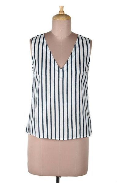 Alternate image for Hand Crafted Striped Viscose Sleeveless Blouse Striped and Saucy