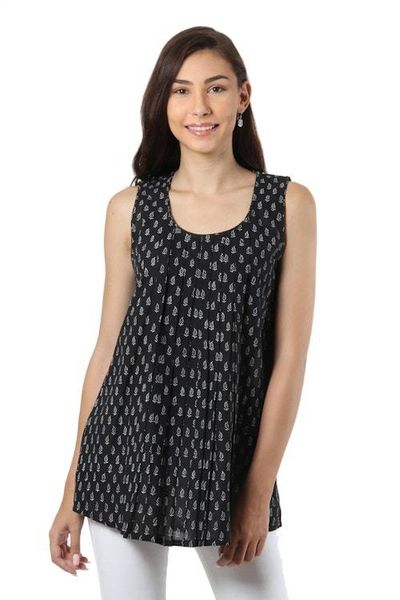 Alternate image for Black and White Paisley Motif Cotton Blouse from India Magical Paisleys