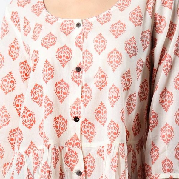 Alternate image for Printed Cotton Blouse in Salmon from India Sweet Honeysuckle