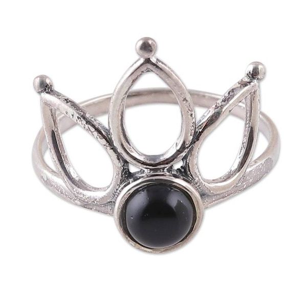 Alternate image for Leafy-Inspired Sterling Silver and Onyx Cocktail Ring Shadow Crown