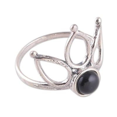 Alternate image for Leafy-Inspired Sterling Silver and Onyx Cocktail Ring Shadow Crown