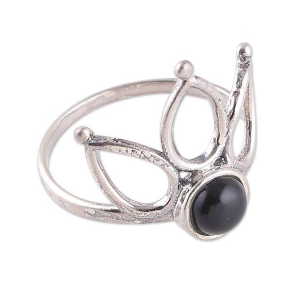 Alternate image for Leafy-Inspired Sterling Silver and Onyx Cocktail Ring Shadow Crown
