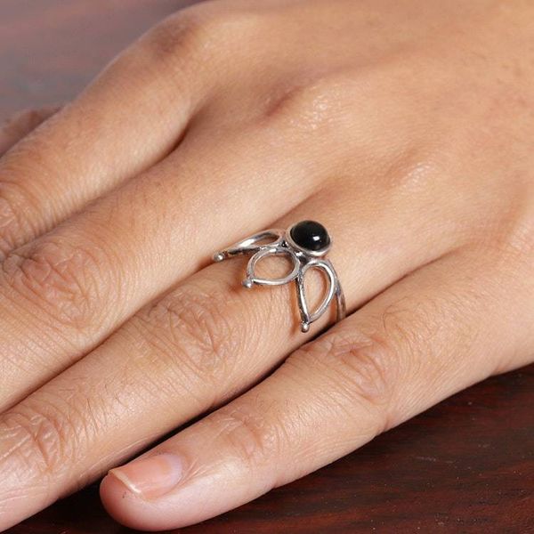 Alternate image for Leafy-Inspired Sterling Silver and Onyx Cocktail Ring Shadow Crown