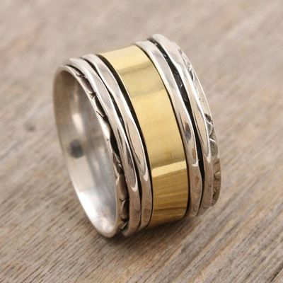 Alternate image for Sterling Silver and Brass Meditation Spinner Ring from India Spinning Allure