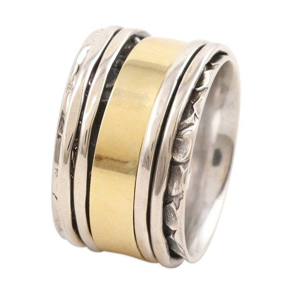 Alternate image for Sterling Silver and Brass Meditation Spinner Ring from India Spinning Allure