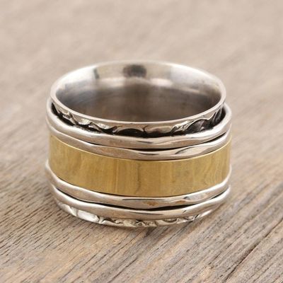 Alternate image for Sterling Silver and Brass Meditation Spinner Ring from India Spinning Allure