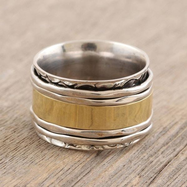Alternate image for Sterling Silver and Brass Meditation Spinner Ring from India Spinning Allure