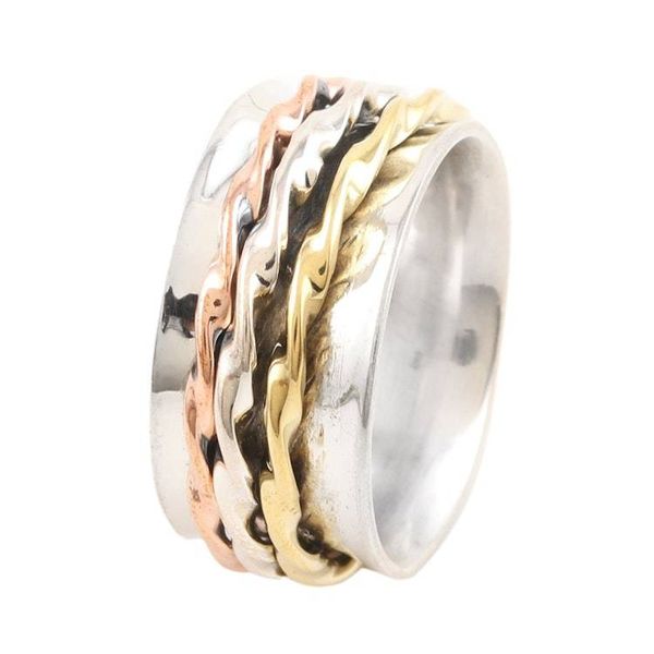 Alternate image for Sterling Silver Brass and Copper Meditation Spinner Ring Twisted Spin