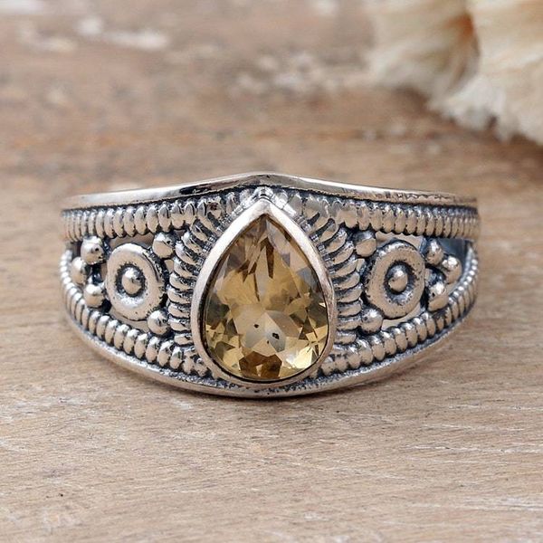 Alternate image for Polished Sterling Silver Cocktail Ring with a Citrine Gem Success Drop