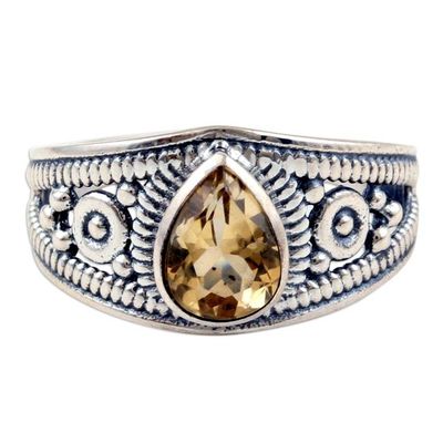 Alternate image for Polished Sterling Silver Cocktail Ring with a Citrine Gem Success Drop