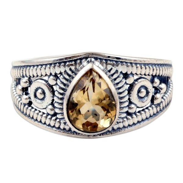 Alternate image for Polished Sterling Silver Cocktail Ring with a Citrine Gem Success Drop