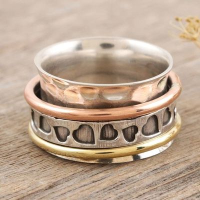 Alternate image for Sterling Silver Brass and Copper Meditation Spinner Ring Endearing Hearts