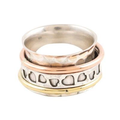 Alternate image for Sterling Silver Brass and Copper Meditation Spinner Ring Endearing Hearts