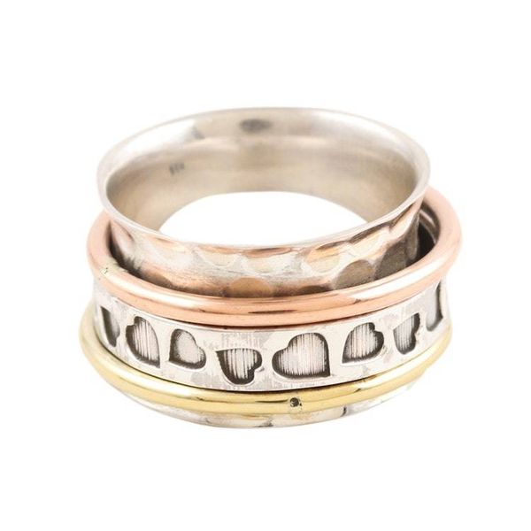 Alternate image for Sterling Silver Brass and Copper Meditation Spinner Ring Endearing Hearts