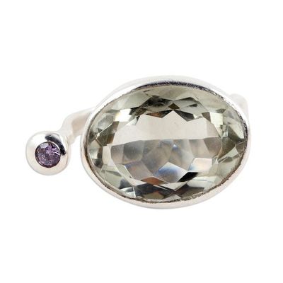 Alternate image for Prasiolite Amethyst and Sterling Silver Wrap Cocktail Ring Glistering Fusion
