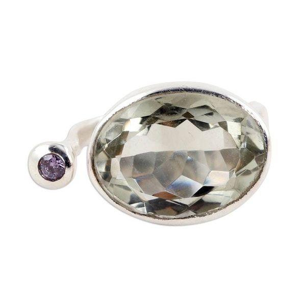 Alternate image for Prasiolite Amethyst and Sterling Silver Wrap Cocktail Ring Glistering Fusion