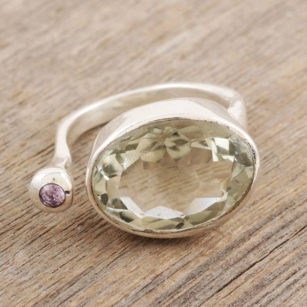 Alternate image for Prasiolite Amethyst and Sterling Silver Wrap Cocktail Ring Glistering Fusion