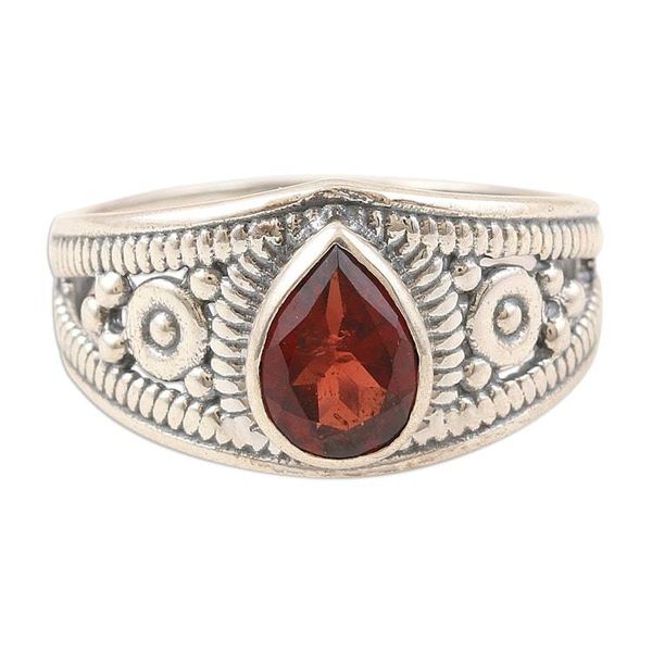 Alternate image for Polished Sterling Silver Cocktail Ring with Natural Garnet Passion Drop