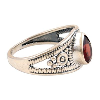 Alternate image for Polished Sterling Silver Cocktail Ring with Natural Garnet Passion Drop
