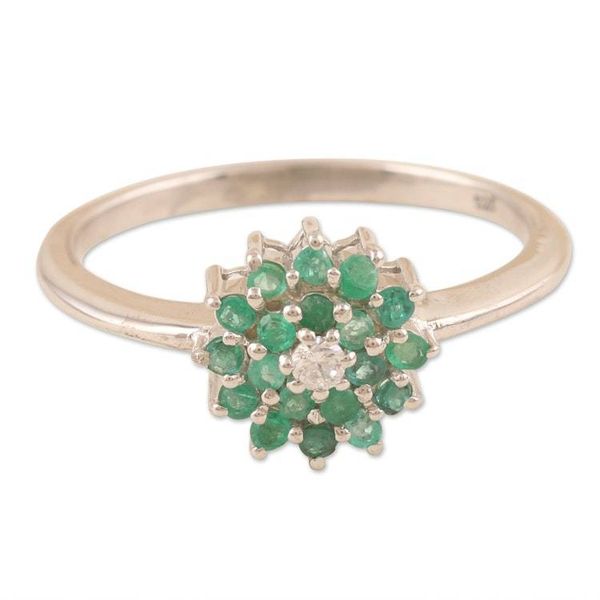 Alternate image for Handcrafted Rhodium-Plated Emerald Cocktail Ring Petal Soft in Green