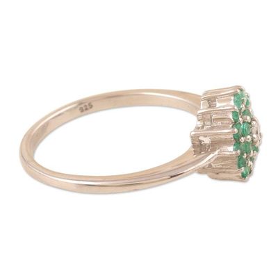 Alternate image for Handcrafted Rhodium-Plated Emerald Cocktail Ring Petal Soft in Green