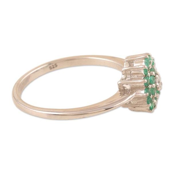 Alternate image for Handcrafted Rhodium-Plated Emerald Cocktail Ring Petal Soft in Green