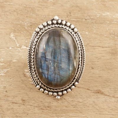 Primary image for Traditional Sterling Silver Cocktail Ring with Labradorite Magnificent Aurora