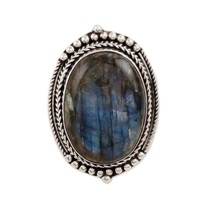 Alternate image for Traditional Sterling Silver Cocktail Ring with Labradorite Magnificent Aurora