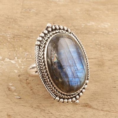Alternate image for Traditional Sterling Silver Cocktail Ring with Labradorite Magnificent Aurora