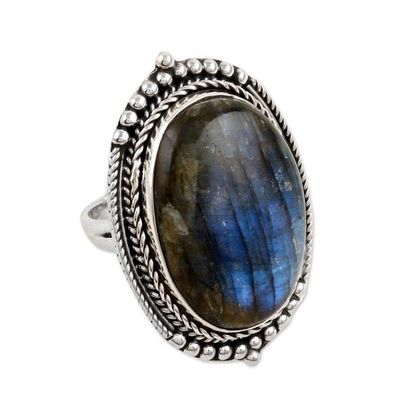 Alternate image for Traditional Sterling Silver Cocktail Ring with Labradorite Magnificent Aurora