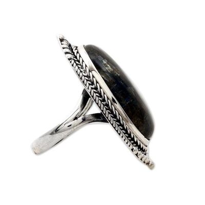 Alternate image for Traditional Sterling Silver Cocktail Ring with Labradorite Magnificent Aurora