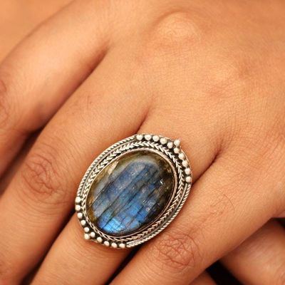 Alternate image for Traditional Sterling Silver Cocktail Ring with Labradorite Magnificent Aurora