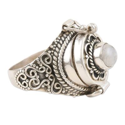 Alternate image for Rainbow Moonstone Locket Ring from India Misty Flower