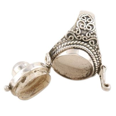 Alternate image for Rainbow Moonstone Locket Ring from India Misty Flower