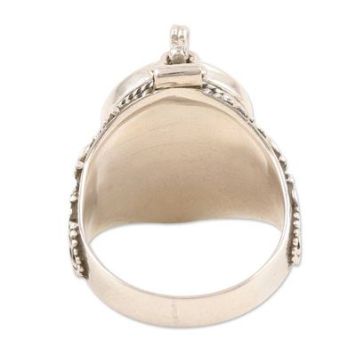 Alternate image for Rainbow Moonstone Locket Ring from India Misty Flower