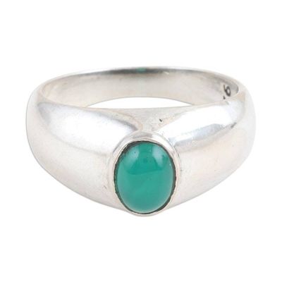 Alternate image for Sterling Silver Single-Stone Ring with Green Onyx Cabochon Forest Accent