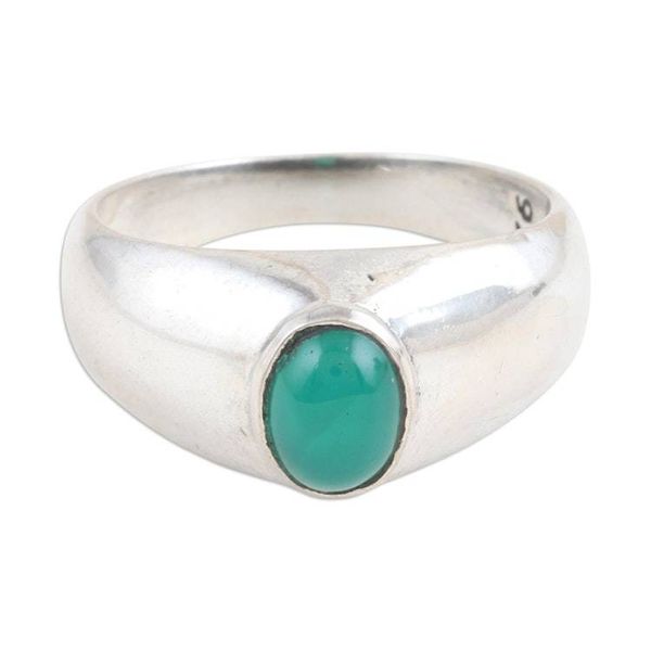 Alternate image for Sterling Silver Single-Stone Ring with Green Onyx Cabochon Forest Accent