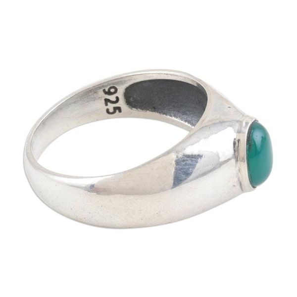 Alternate image for Sterling Silver Single-Stone Ring with Green Onyx Cabochon Forest Accent