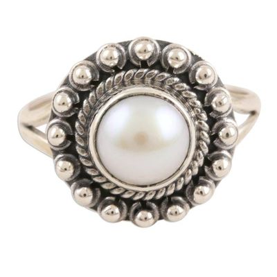 Alternate image for Cultured Pearl and Sterling Silver Cocktail Ring White Day