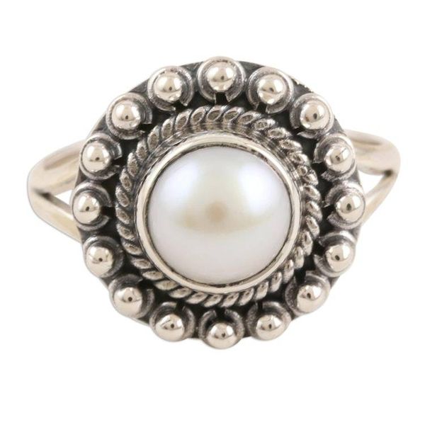 Alternate image for Cultured Pearl and Sterling Silver Cocktail Ring White Day