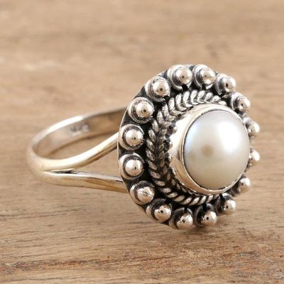 Alternate image for Cultured Pearl and Sterling Silver Cocktail Ring White Day