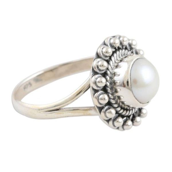 Alternate image for Cultured Pearl and Sterling Silver Cocktail Ring White Day