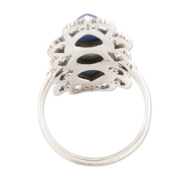 Alternate image for Handmade Lapis Lazuli and Sterling Silver Cocktail Ring Triple Threat