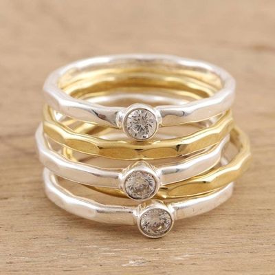 Alternate image for Sterling Silver and Cubic Zirconia Stacking Rings Set of 5 Sparkling Dewdrops