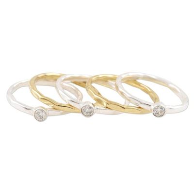 Alternate image for Sterling Silver and Cubic Zirconia Stacking Rings Set of 5 Sparkling Dewdrops