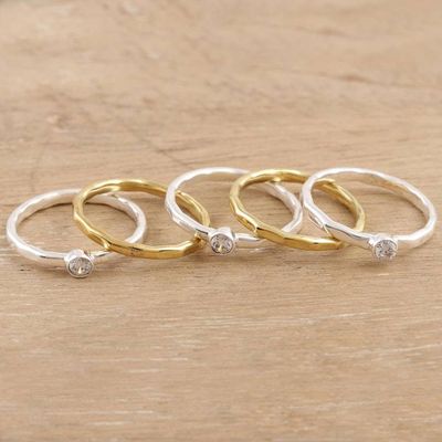 Alternate image for Sterling Silver and Cubic Zirconia Stacking Rings Set of 5 Sparkling Dewdrops