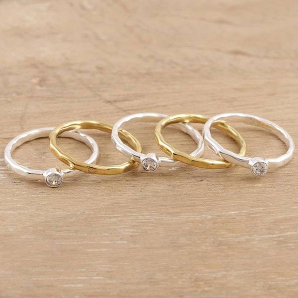 Alternate image for Sterling Silver and Cubic Zirconia Stacking Rings Set of 5 Sparkling Dewdrops