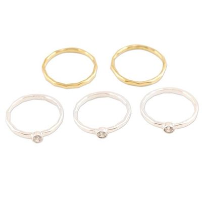 Alternate image for Sterling Silver and Cubic Zirconia Stacking Rings Set of 5 Sparkling Dewdrops
