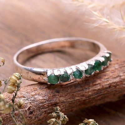 Alternate image for Fair Trade High-Polished Faceted Round Emerald Band Ring Harmonious Princess
