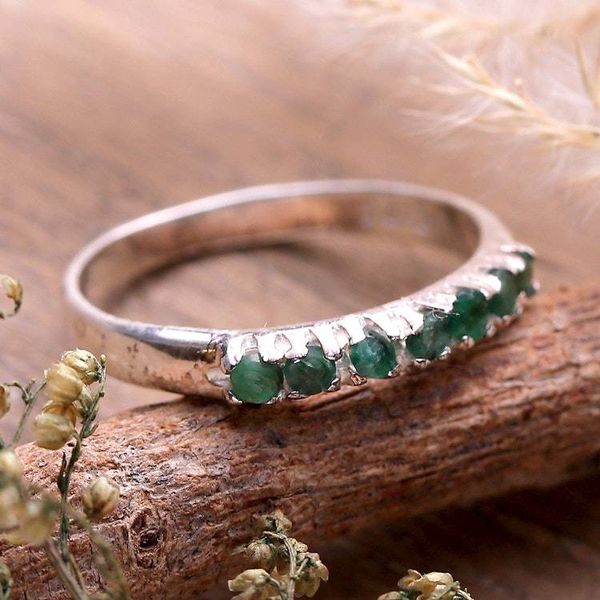 Alternate image for Fair Trade High-Polished Faceted Round Emerald Band Ring Harmonious Princess